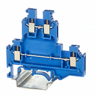 Клемма двухуровневая винтовой зажим 4 точки подключения 2.5кв.мм син. картинка
